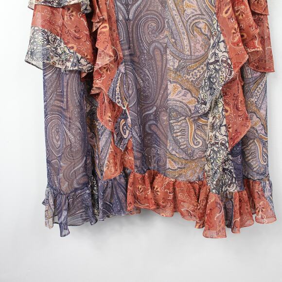 Costarellos Frill Ruffle Tiered Dress Bohemian Cottagcore Paisley Patches - Picture 10 of 13